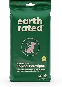 Earth Rated Skin Cleansing Pet Wipes, Topical Wipes for Dogs & Cats to Tackle Itchy Skin, Wild Oat Scent, 60 Count