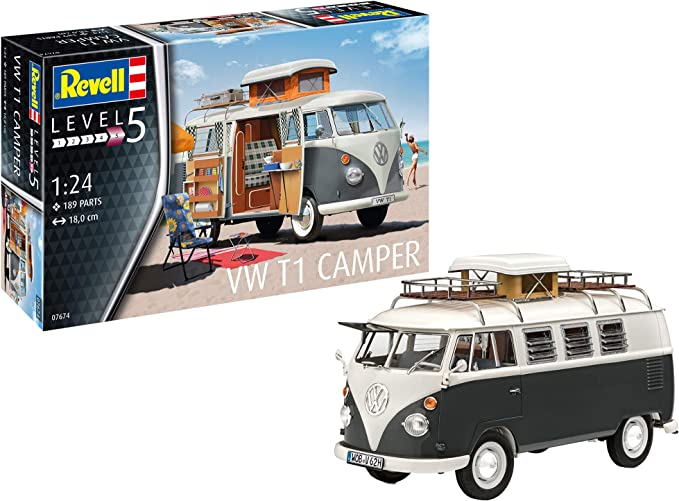 Revell RV07674 07674 VW T1 Camper Model kit 1:24 Scale, Unpainted