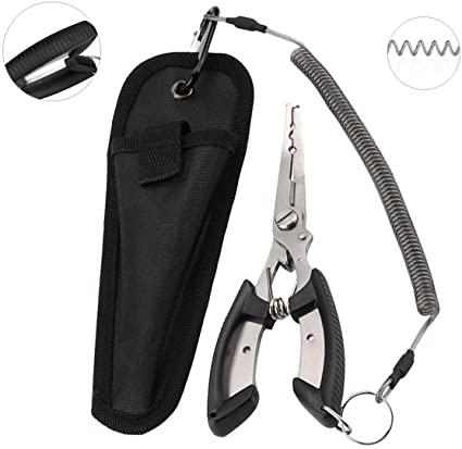BB Hapeayou Fishing Pliers Stainless Steel Fish Hook Remover with Sheath and Lanyard for Freshwater and Saltwater 6.5 inches Length