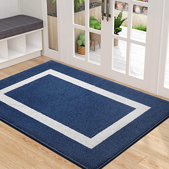 OLANLY Indoor Door Mat, 32x48, Non-Slip Absorbent Resist Dirt Entrance Rug, Machine Washable Low-Profile Inside Entry Door Rugs for Entryway, Navy