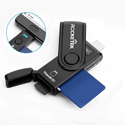 USB C 3.1 Card Reader, Rocketek Type C Micro SD/SD Memory Card Reader/Writer With a Build in Card Cover and 3 Slots for SD/Micro SD/TF/UHS-I Memory Cards - Read&Writer 2 Memory Cards Simultaneously