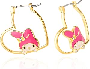 Sanrio Hello Kitty, My Melody, Kuromi, Kawaii Womens Hoop Earrings - Flash Plated Earrings Officially Licensed