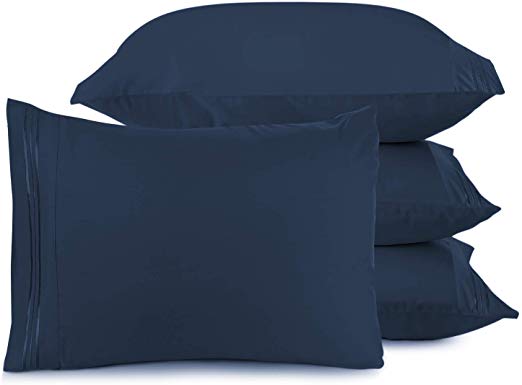 Nestl Bedding Solid Microfiber King 20 x 40 Inches Pillowcases, Navy Blue (Set of 4)