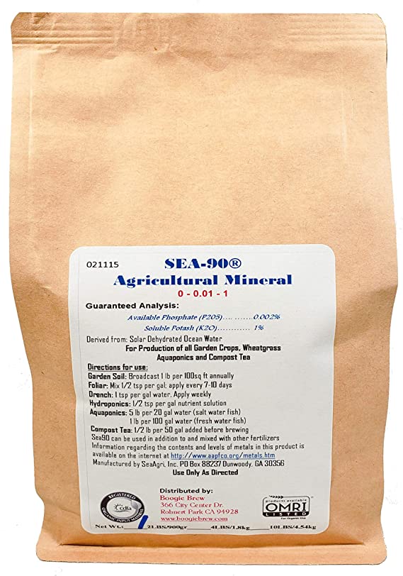 SEA-90 Agricultural Mineral Fertilizer - 4lbs – Distributed by Boogie Brew. Full Spectrum Ocean Minerals and Trace Elements/Trace Mineral Salt as in Sea Water to Sustain Optimum Biological Life.