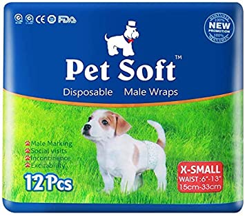 Pet Soft Male Dog Nappies - Disposable Dog Wraps Male, Super Absorbent Doggy Pet Diapers for Dogs & Cats Urinary incontinence XS 12count