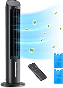 Dreo Evaporative Air Cooler, 40” Cooling Fan 2023 Upgrade with 80° Oscillating, Removable Water Tank, Ice Packs, Remote Control, 4 Speeds, 7H Timer, Personal Swamp Cooler for Room Home Office