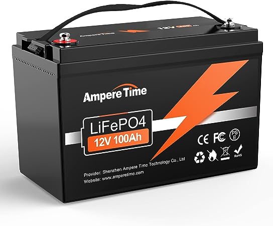 Ampere Time 12V 100Ah LiFePO4 リン酸鉄リチウムイオンバッテリー BMS付き、4000回以上ディープサイクル、ソーラーシステム、非常用電源、キャンピングカー、ボートなどに使われる（PSE認証取得済）