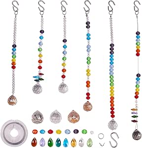 SUNNYCLUE 252Pcs DIY 6pack Rainbow Crystal Suncatcher Making Kit Chandelier Crystal Prisms Balls Pendant Hanging Ornament Jewelry Craft Kit for Home Office Garden Wedding Decoration Gift Instruction