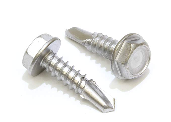 #8 x 3/4" Stainless Hex Washer Head Self Drilling Screws, (100pc) 410 Stainless Steel Self Tapping Choose Size and Qty