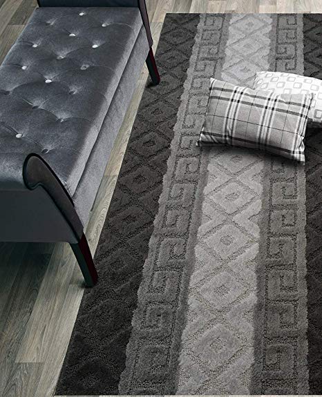 Custom Size Hallway Runner Rug, Slip Resistant, 26 Inch Wide X Your Choice of Length, Meander Anthracite, 26 Inch X 7 feet