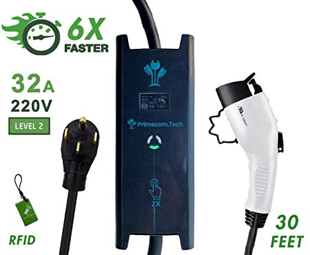 PRIMECOM 30 Feet Level 2 Electric Vehicle Charger 32 and 40 Amp 6-50P. 10-50P & 14-50P (14-50P, 32 Amp)
