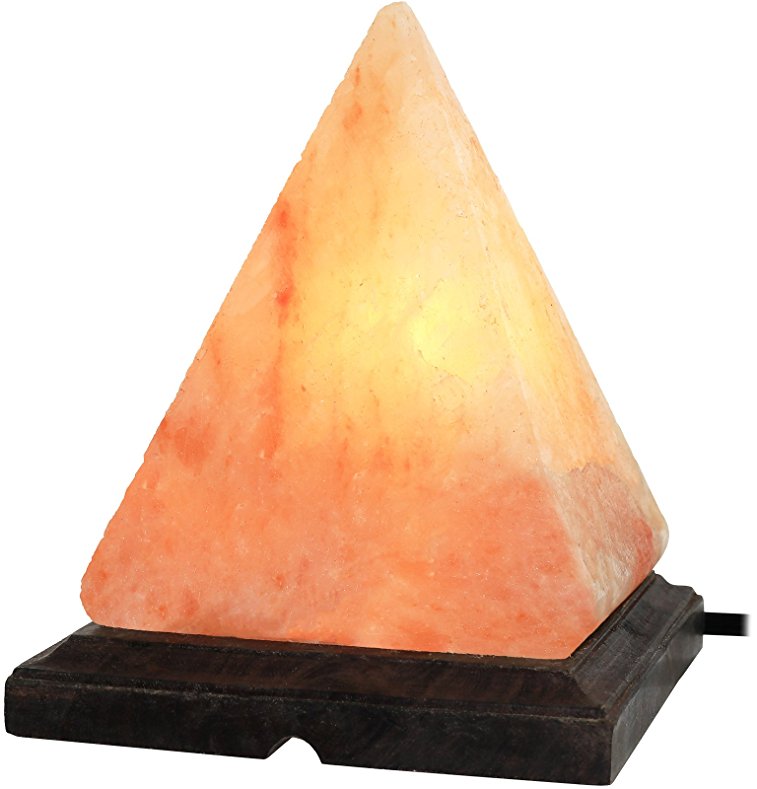 Greenco Pyramid Shaped Hand Carved Natural Himalayan Salt Lamp on Wooden Base with Electric Wire, Dimmer Control & Bulb.