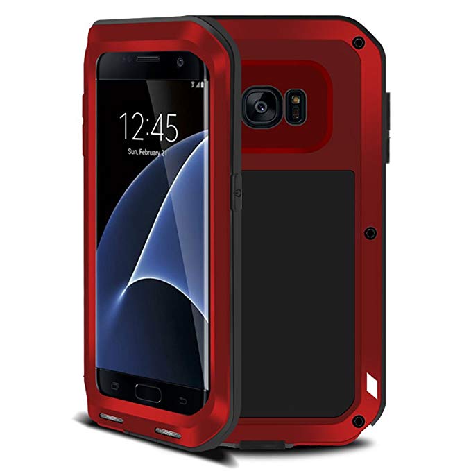 Galaxy S7 Edge Case,Tomplus Armor Tank Aluminum Metal Shockproof Military Heavy Duty Protector Cover Hard Case for Samsung Galaxy S7 Edge (Red)