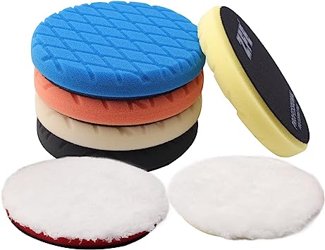 Buffing Polishing Pads, ZFE 6Pcs 6"(150mm) Waffle Foam Buffing Pads Polishing Pads Wool Pad Kit for 6Inch Backing Plate RO/DA/GA Car Polisher Boat Compounding, Polishing and Waxing