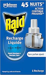 Raid Recharge Prise Anti-Moustiques Electrique Liquide - Répulsif Anti-Moustiques et Moustiques Tigres 45 Nuits - Sans Parfum Ajouté - 1 Recharge