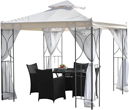 Trans Continental Group Ltd Suntime Polenza 2.5m Steel Patio Garden Gazebo Party Tent with Nets and Canopy (Cream)