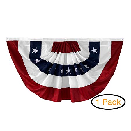 DU VINO (1 Pack) 58"x27" USA Patriotic Nylon Bunting Pleated Flag, 2 Sided, Embroidered Stars, Grommets, July 4th American Flag for Outdoor Use, Fourth of July Decorations
