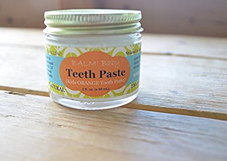 BALM Baby Teeth Paste All Natural Fluoride Free Kids Toothpaste with Xylitol GLASS Jar Made in USA (Orange)