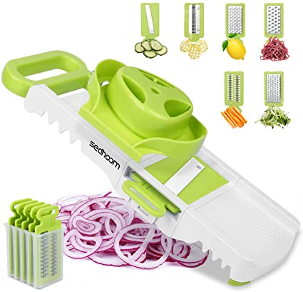 Sedhoom 6-in-1 Mandoline Slicer Foldable Mandolin Vegetable Slicer Multi Blade Potato Veggie Slicer Julienne Shredder Cheese Grater Food Cutter for Veggies Fruits Meal Prep