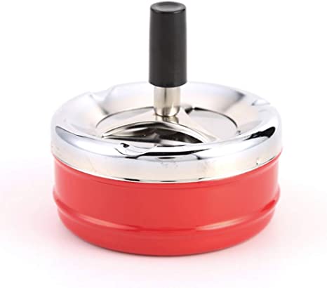 Teensery Round Push Down with Spinning Ashtray Cigarette Ashtray for Indoor or Outdoor Use Ash Tray for Home Office, Red