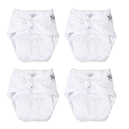 Winter White 4 Reusable Baby Cloth Pocket Diapers W/Highly Absorbent Bamboo Microfiber Inserts for Boys or Girls, One Size Adjustable & Washable Nappies