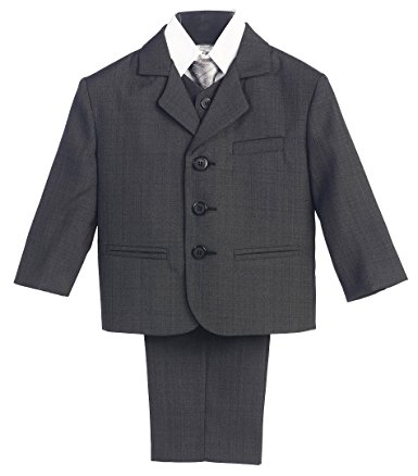 Boy's 3 Button 5 Piece Suit with Shirt, Vest, and Tie
