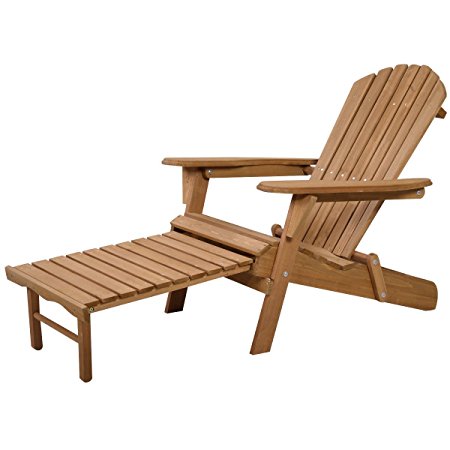 Giantex Outdoor Foldable Wood Adirondack Chair Patio Deck Garden w/ Pull-out Ottoman