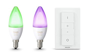 Philips Hue White and Colour Ambiance Personal Wireless Lighting 2 x 6.5 W E14 Small Edison Screw LED Twin Pack Light Bulbs, Perfect Fit, Apple HomeKit Enabled, Works with Alexa with Hue Smart Wireless Dimmer Switch