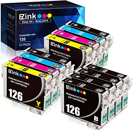 E-Z Ink (TM) Remanufactured Ink Cartridge Replacement for Epson 126 T126 to use with Workforce 435 520 545 635 645 WF-3520 WF-3530 WF-3540 WF-7010 WF-7510 (6 Black,2 Cyan,2 Magenta,2 Yellow) 12 Pack