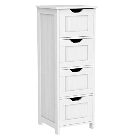 Yaheetech Bathroom Floor Cabinet, Wooden Side Storage Organizer Free Standing Cabinet with 4 Drawers, White