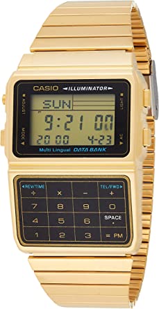 Casio #DBC611G-1D Men's Gold Tone 25 Memory Calculator Databank Watch, Black, 32 mm, Digital