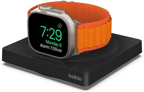 Belkin Apple Watch Fast Charger, Wireless Fast Charging Travel Pad with Nightstand Mode, Minimalist Design and Included USB Type C Cable for Apple Watch Series 7, Series 6, Series 5, Series 4 and More