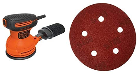 BLACK DECKER BDERO100 Random Orbit Sander, 5-Inch with PORTER-CABLE 735501025 5-Inch Hook & Loop Sandpaper, 100 Grit with 5 Holes (25-Pack)