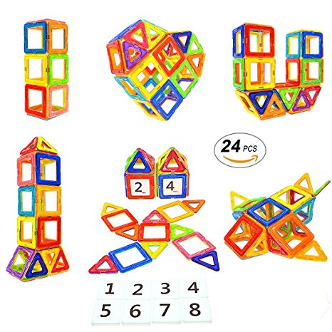 Magnetic Blocks STEM Educational Toys Magnet Building Block Tiles Set for Boys and Girls by Coodoo-24pcs
