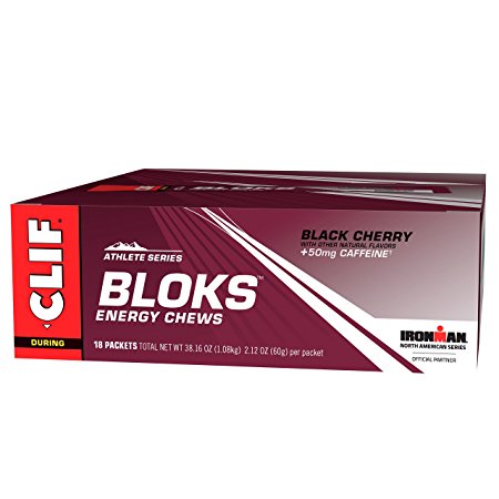 CLIF BLOKS - Energy Chews - Black Cherry - With Caffeine (2.1 Ounce Packet, 18 Count)