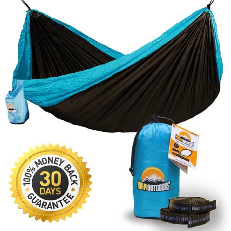 Double Hammock with Tree StrapsComplete Package for Quick HangingHanging Straps Are Included in the PackagePortableUltra-light Parachute NylonCamping Hammock for BackpackingTravelingFishing