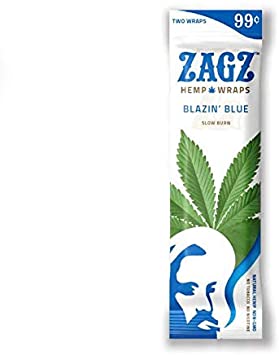6 Packs (12 Total Wraps) Zagz Flavored Hemp Wraps, Blazin’ Blue Flavor   Beamer Smoke Sticker