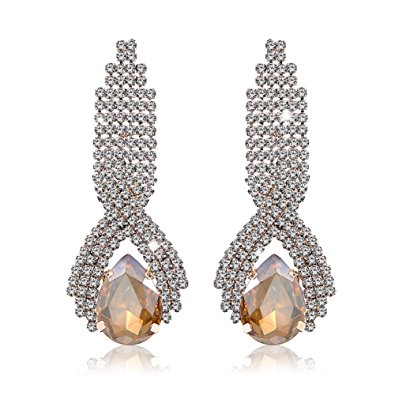 Miraculous Garden Womens Gold Plated Crystal Rhinestone Wedding Hypoallergenic Drop Earrings for Mother's Day