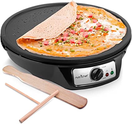 Detachable Electric Crepe Maker Griddle - Griddle Easy Cleaning Nonstick 12 Inch, Adjustable Temperature Control, Wooden Spatula & Batter Spreader Included