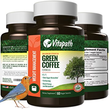 Green Coffee Bean Extract All Natural Weight Loss Supplement, 800MG with 50% Cholorgenic Acid For Weight Control, Antioxidant Maximum Strength -60 Vegan Capsules- By Vitapath