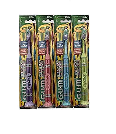 GUM Crayola Neon Marker NEW METALLIC COLORS Child Toothbrush with Suction Cup 4 Pack, Soft