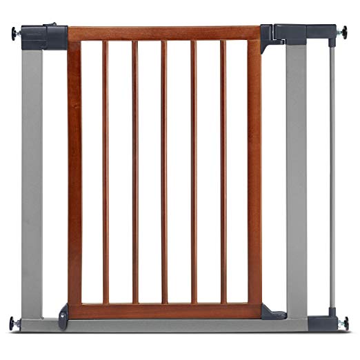 Munchkin Wood & Steel Pressure Mount Baby Gate for Stairs, Hallways and Doors, Wood/Light Silver, Model MK0007-012