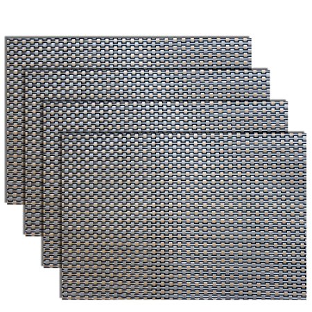 Placemats, Heat-resistant Placemats PVC Placemats Woven Vinyl Placemats Stain Resistant Anti-skid Non-slip Table Mats,Set of 4(Grey gold)