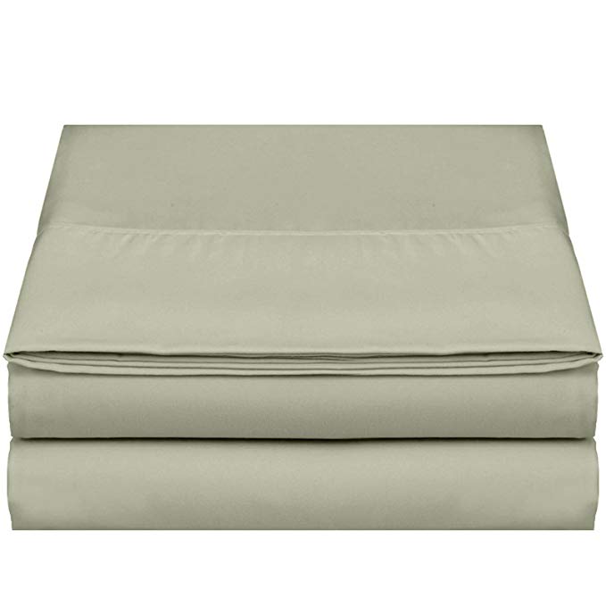 Empyrean Bedding Premium Flat Sheets – 2-Pack “110 GSM” Top Bed Sheets Double Brushed Microfiber Thick and Comfortable Flat Sheets Set, Luxurious & Soft Hotel Hypoallergenic, Queen, Sage Olive Green