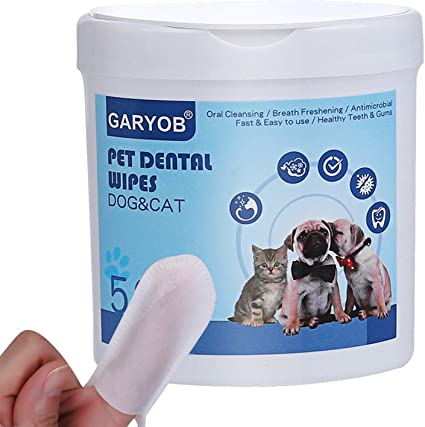 GARYOB Pet Dental Care Wipes, Pet Oral Cleansing Teeth Pads for Dogs and Cats, Optimize Oral Health, Freshen Breath, 50 Presoaked Wipes