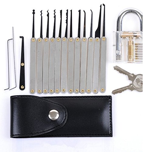 15-Piece Lock Pick Set GoldLock Professional Transparent Cutaway Practice Padlock With Keys