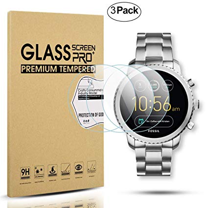 Diruite 3-Pack for Fossil Q Explorist Gen 3 Screen Protector, 2.5D 9H Hardness Tempered Glass Screen Protector for Q Explorist Smoke Smart Watch - Permanent Warranty Replacement