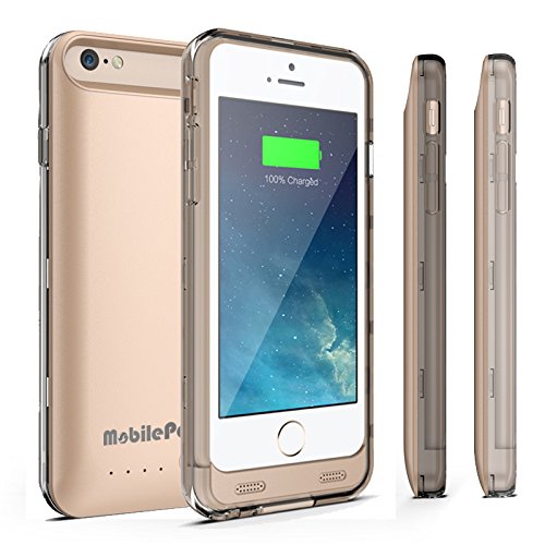 Battery Case for iPhone 6 or iPhone 6s - MobilePal Ultra Slim 3100mAh Charger Case with Tempered Glass Screen Protector - Apple MFi Certified (Gold Case   Smoke & Clear Frames)