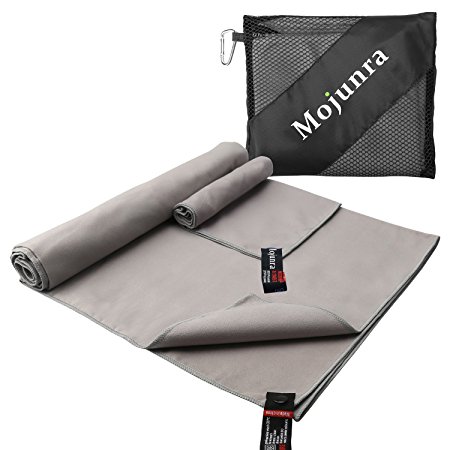 Mojunra Microfiber Sports & Travel Towel Set of 2 Beach Towels Super Absorbent Fast Drying & Ultra Compact for Gym Yoga Camping (60''x30'' & 21''x14'')