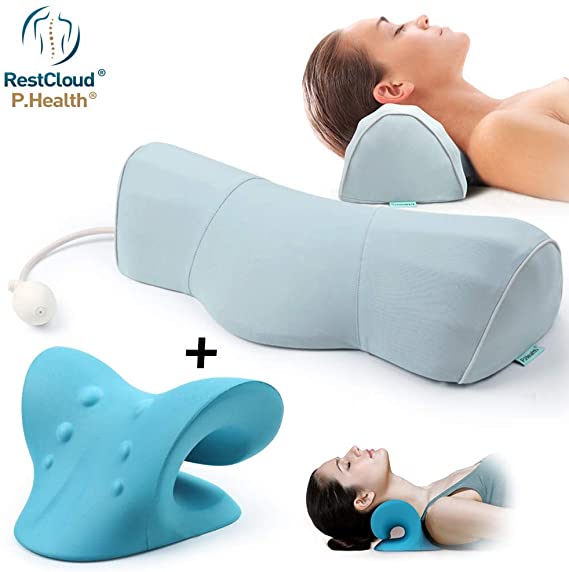 Cervical Traction Device with Overnight Cervical Neck Traction Pillow for Sleeping, Neck Stretcher for TMJ Pain Relief